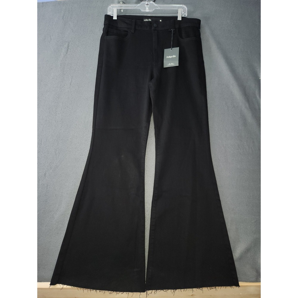 Indigo Six‎ Jeans Womens 14 Black Dark Denim Flared High Rise 34x31* NWT